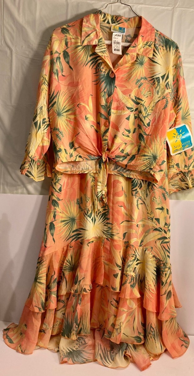 Sea Suns Brand Women's Top & Skirt Set Tropical Colors New with