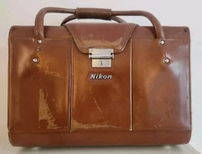 VTG Nikon FB-11 Pro Brown Leather Compartment Case Bag for 2 SLR Cameras Lenses