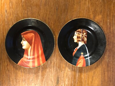 2 Miniature  Italian Renaissance Portrait Plates Beatrice d'Este & Saint Fabiola