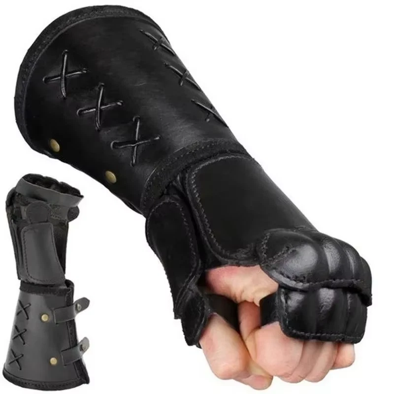 Medieval Armor Motorcycle Gloves Wide Cuffs Bracers Men Steampunk Warrior Gauntl - Image 3 of 4