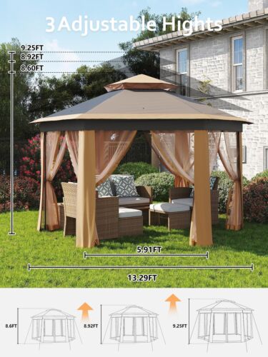 Pop Up Gazebo 13x13 ft Outdoor Patio Canopy Shelter Gazebo Tent w/Mesh Netting - Picture 4 of 36