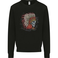 Indianer Kopfschmuck Schädel Native American Biker Herren Sweatshirt Pullover