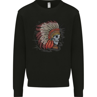 Indianer Kopfschmuck Schädel Native American Biker Herren Sweatshirt Pullover