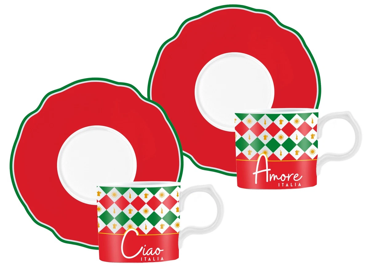 Espressotasse mit Untertasse 2'er Set Porzellan Bialetti Ciao Italia TRICOL01
