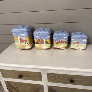 Vintage 1980’s Quilted Country Farm Canister Set Cow Chicken Duck Pig