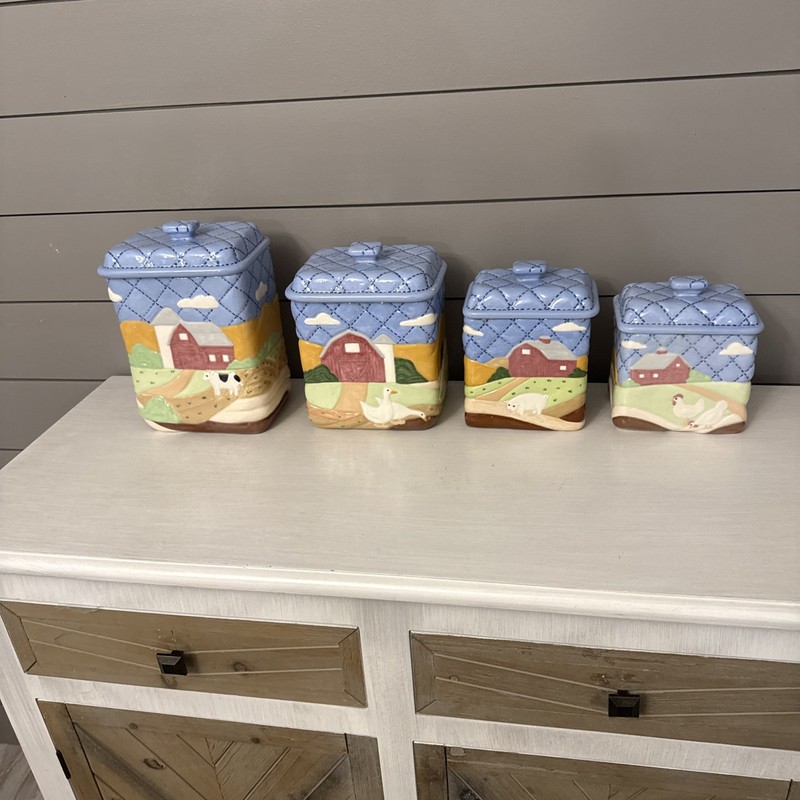 Vintage 1980’s Quilted Country Farm Canister Set Cow Chicken Duck Pig
