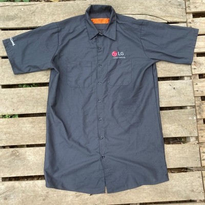 VTG Red Kap LG Service Tech Men Sz L Gray Button Up Work Shirt S/S Lifes Good