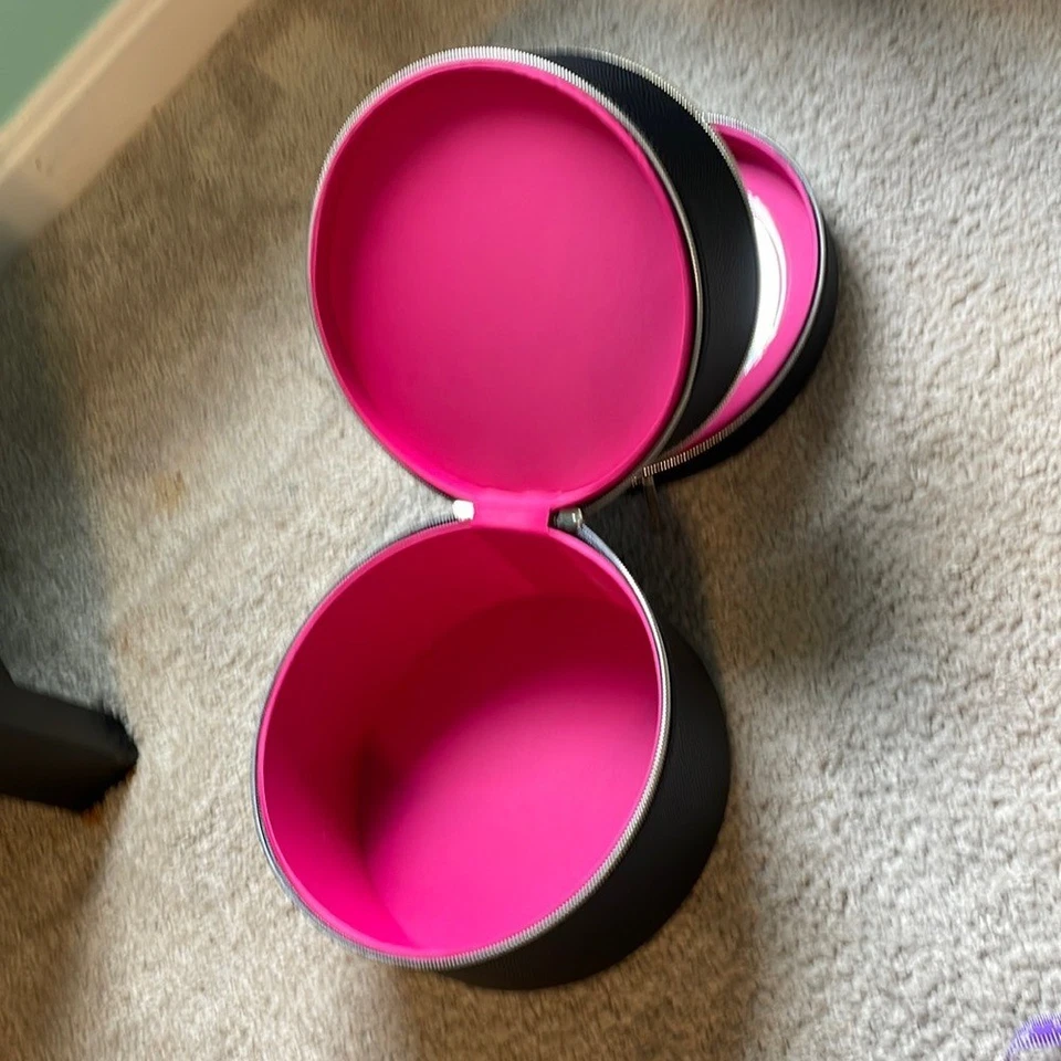 Black Round Train Case Tiered Makeup Organizer Vanity Bag Mirror Zipper NWOT - Image 2 of 3