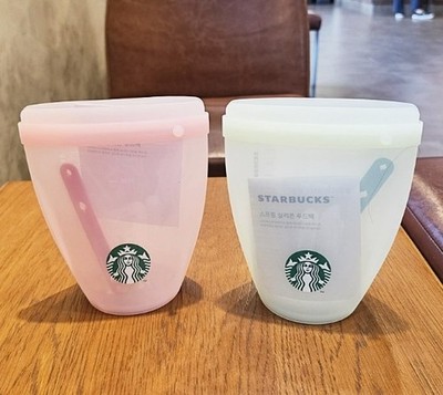 Starbucks Silicone Food Storage Container with Strap Pink Green