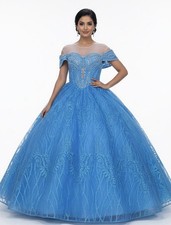 PRINCESS QUINCEA ERA SWEET 16 SKY BLUE OFF SHOULDER BEADED WEDDING DRESS