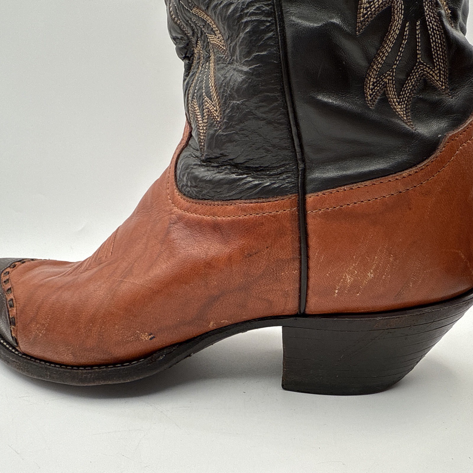 Vintage Men’s Tony Lama Cowboy Boots Two Tone Brown Lizard Wingtip Toe 11.5D USA