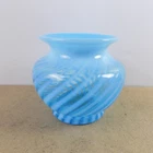 Fenton Blue Opalescent Swirl Glass Vase 4.5" Tall VGC Vintage Art Glass