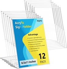 Acrylic Sign Holder 8.5 x 11 Clear L-Shape Tabletop Display Stand 12 Pack