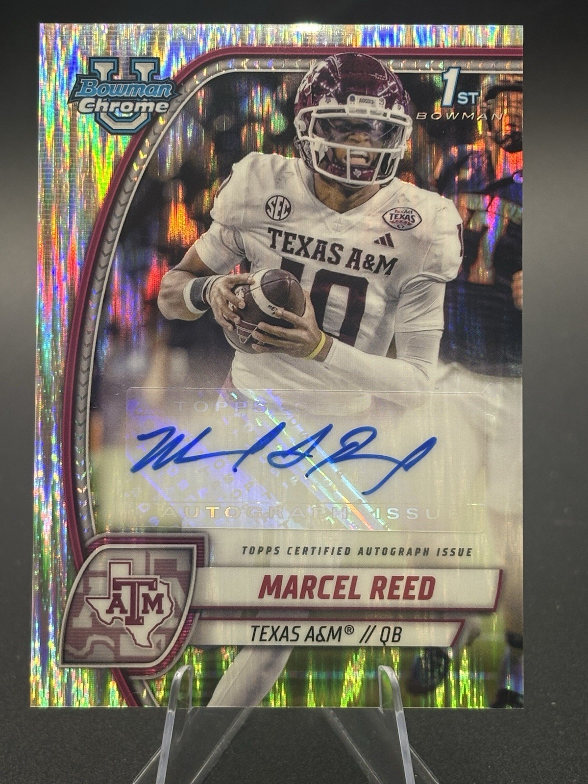 2024 Bowman Chrome U Football Marcel Reed STEALTH Refractor AUTO 1st Bowman