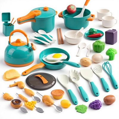 60Pcs Mini Play Kitchen , Pretend Cooking Play Set with Cookware, Tableware &...