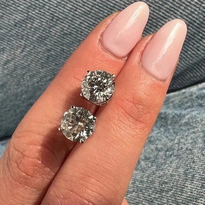 4 Ct Round Cut White Lab Grown Diamond Earrings Studs 925 Silver Gift For Her