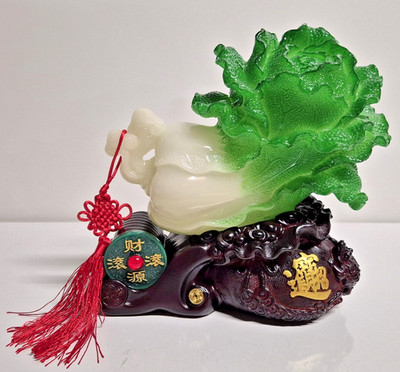 Feng Shui Glücksfigur Pak Choi Kohl in Jade Optik für Reichtum, Wohlstand&Glück
