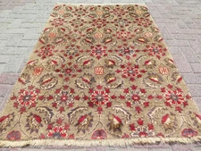 Vintage Turkish Carpet, Floral Design Rug, Handmade Floor Carpet Bedroom 43"X63"