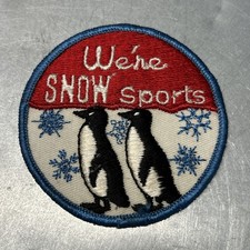 Penguins We're Snow Sports Embroidered Patch Red Snowflakes Winter Vintage