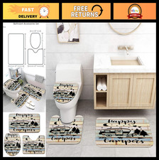 "Happy Camper RV Bath Mat Set - Farmhouse Camping Bathroom Rug  Toilet Lid Cove
