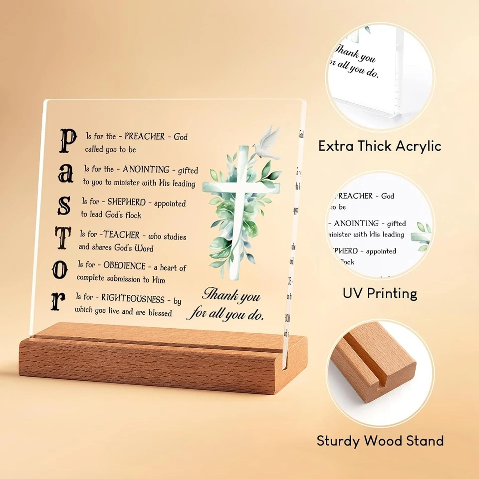Regalos de agradecimiento al pastor, placa acrílica de agradecimiento con soporte de madera, pastor... Foto 3 de 4