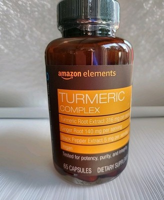 Amazon Elements Turmeric Complex Ginger Black Pepper 65 Capsules Exp 05/2026