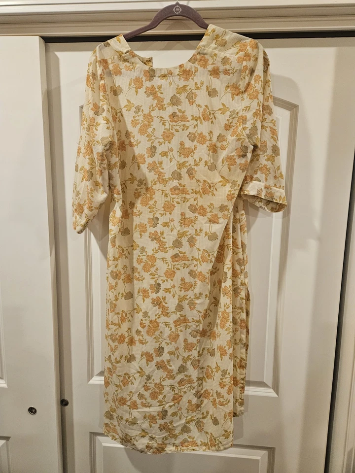 Vestido midi floral hecho a mano para mujer M estampado de flores manga corta abullonada solero.  Foto 2 de 4