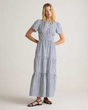 Quince Women 100% Organic Cotton Poplin Tiered Maxi Dress Hudson Stripe S