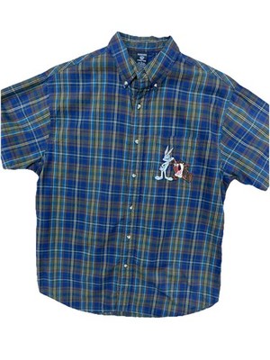 Warner Bros. Studio Store *Large* Looney Tunes Button Dwn green/blue Plaid Shirt