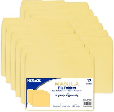 BAZIC Products Manila File Folders, 1/3-Cut Letter Size with Left, Right, and Ce