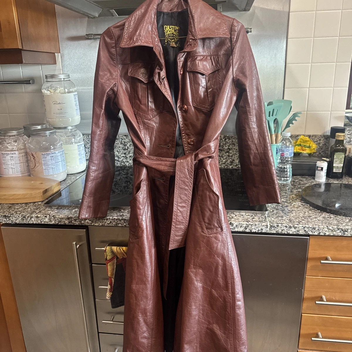 vintage long leather coat products for sale | eBay UK