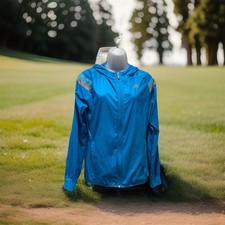 Adidas Running Anthem Jacket Womens S Lightweight Packable Blue Logo