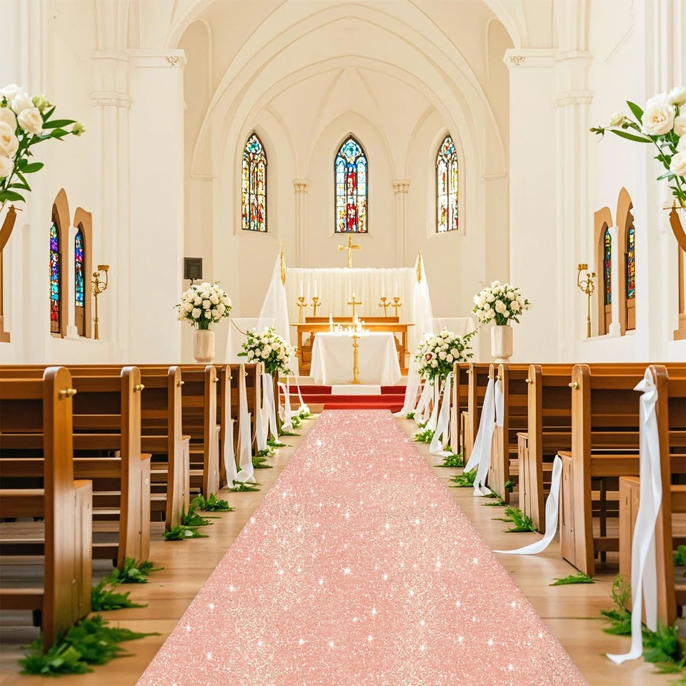 Pasillo de boda oro rosa corredor pasillo de lentejuelas corredor para bodas 4 pies x 15 pies g... Foto 2 de 4