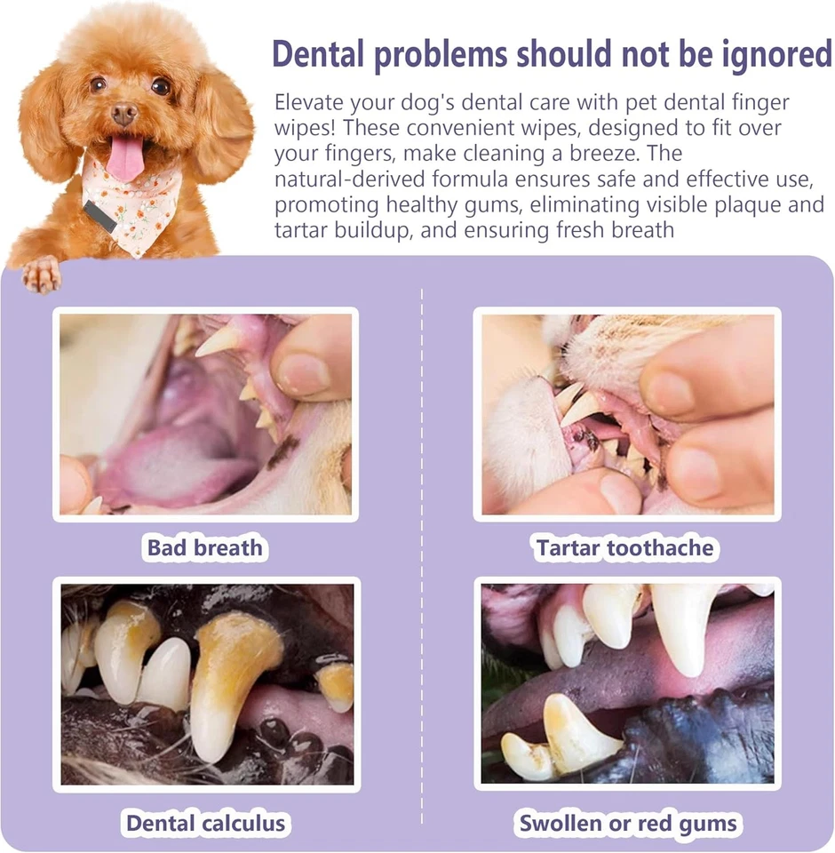 Toallitas dentales para dedos perros gatos 50ct - Eliminación de aliento fresco y placa, sin enjuague Foto 4 de 4