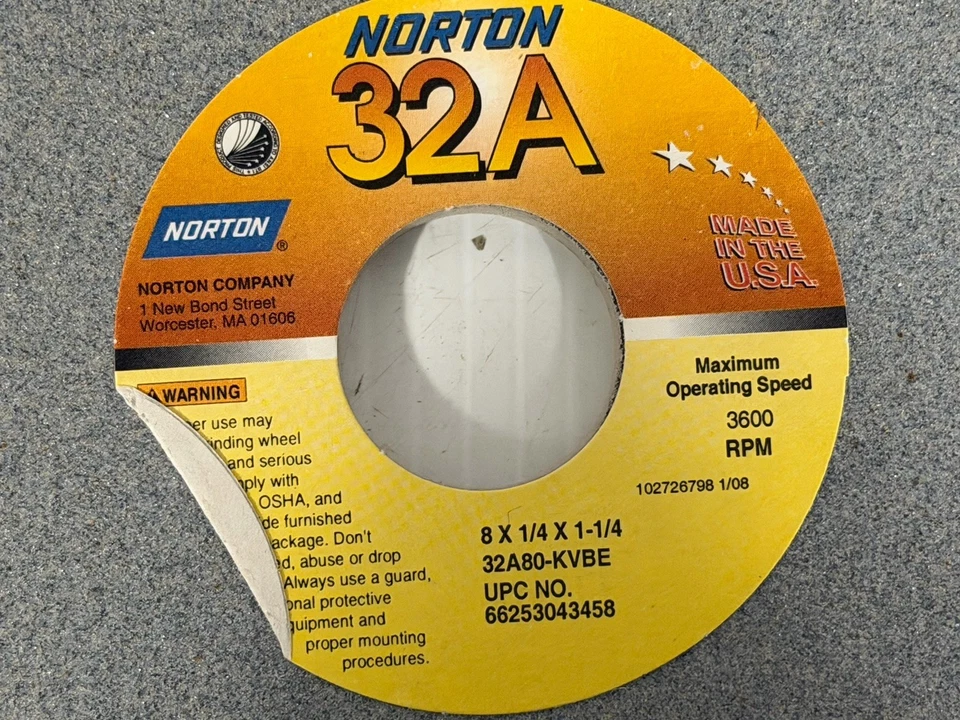 5 PACK - Norton Grinding Wheel 8" x 1/4" x 1-1/4" 66253043458 Aluminum Oxide - Image 3 of 3