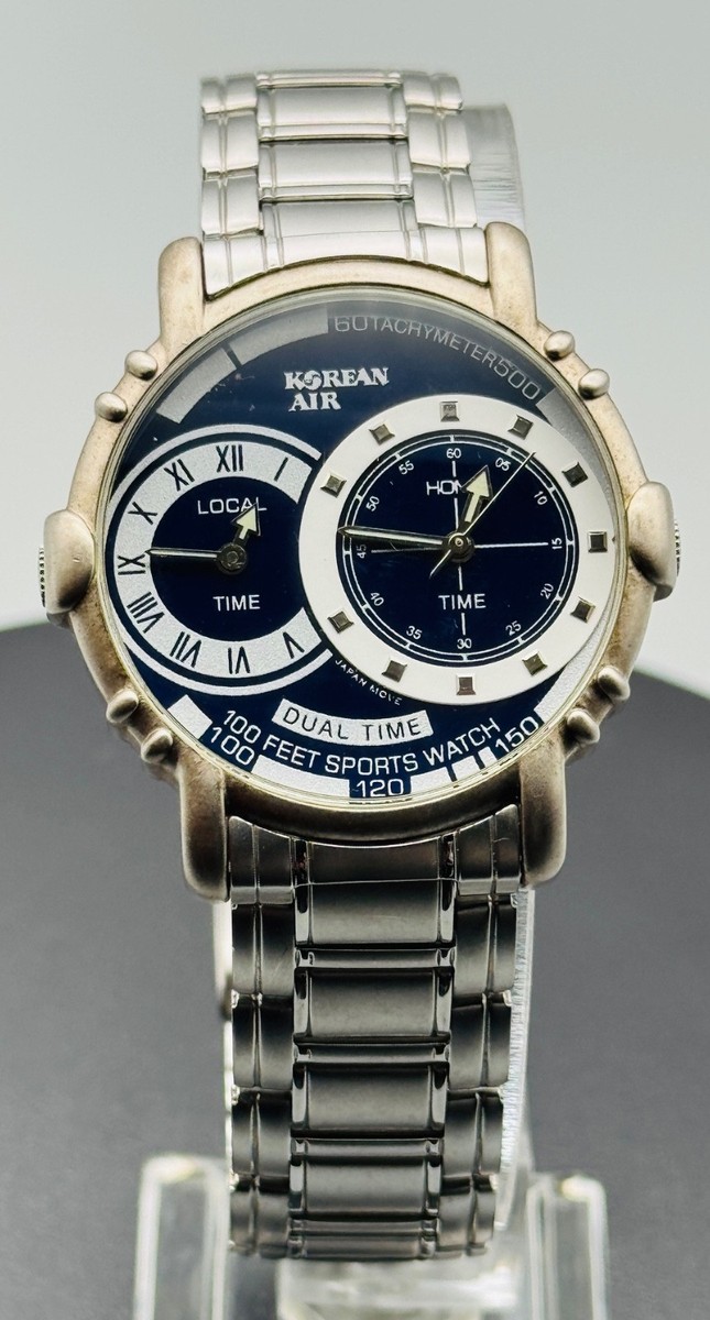 Korean Air Golden Tower Dual Time Quartz Sport Watch Tachymeter