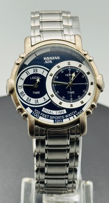 #ad #ad Korean Air Golden Tower Dual Time Quartz Sport Watch Tachymeter Stainless Rare $99.00