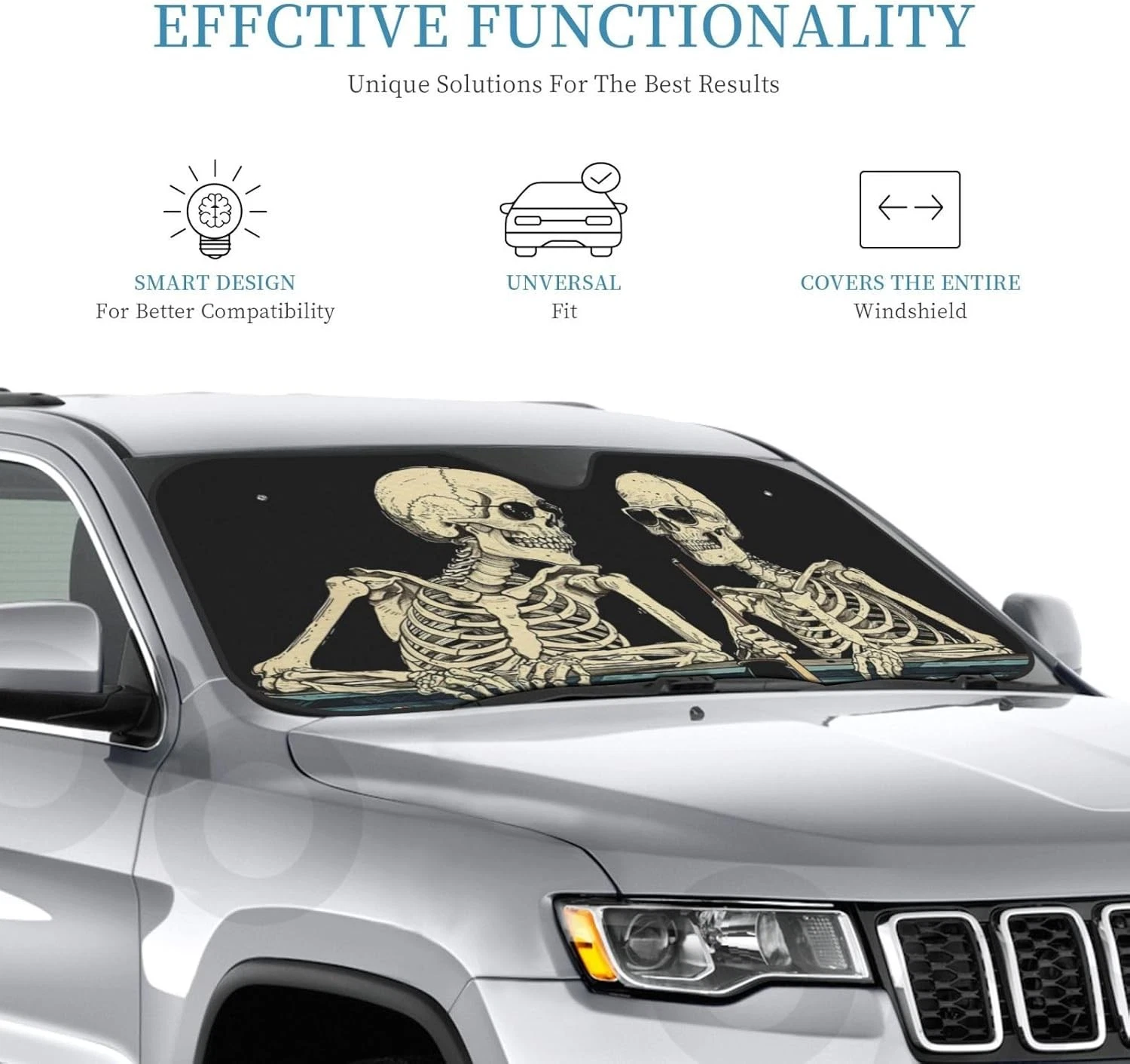 Windshield Sun Shade Funny Skeleton Car Front Window S:51x27.5 inch, D02
