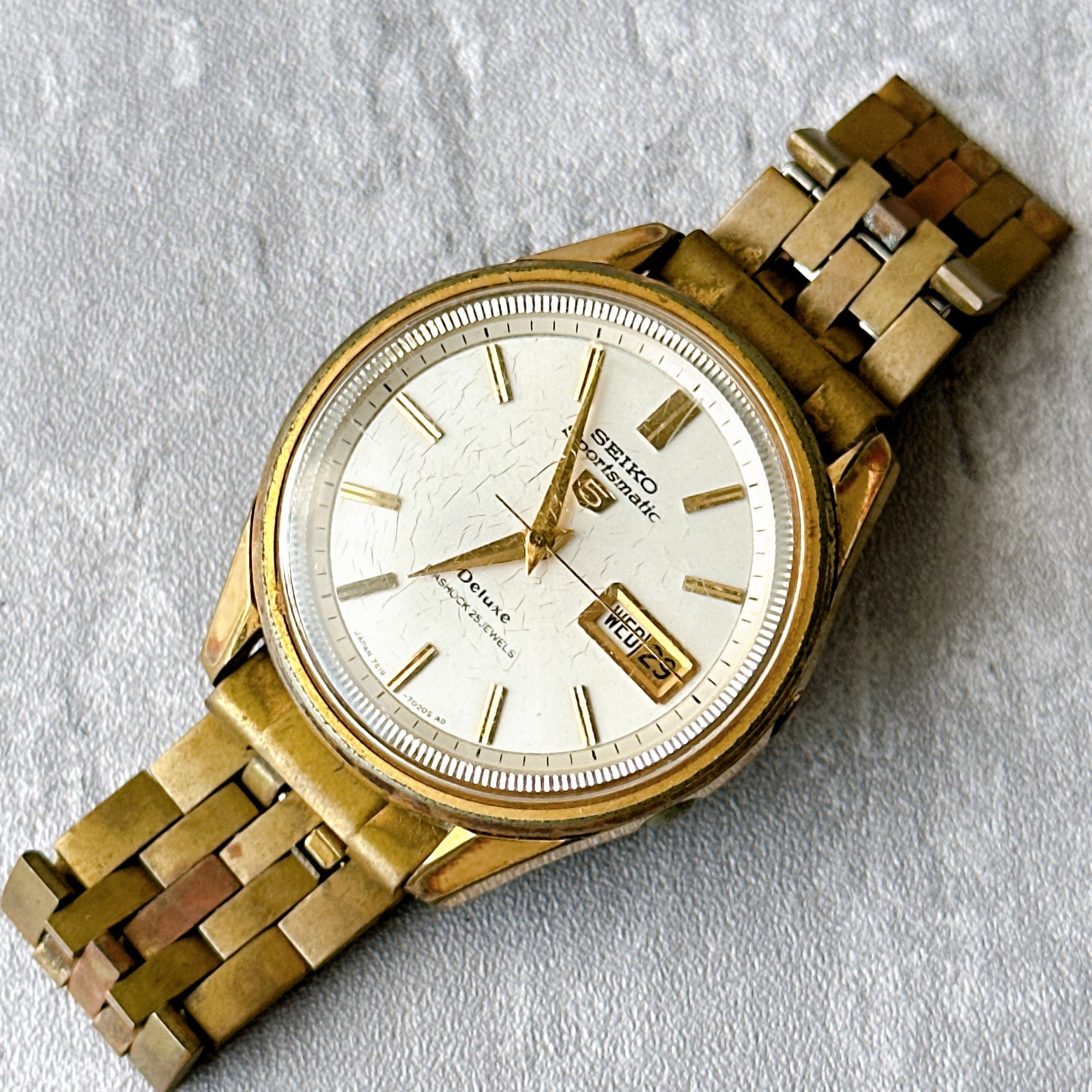 Vintage SEIKO Sportsmatic Deluxe 25 J Day Date Automatic Watch japan 7619-7010