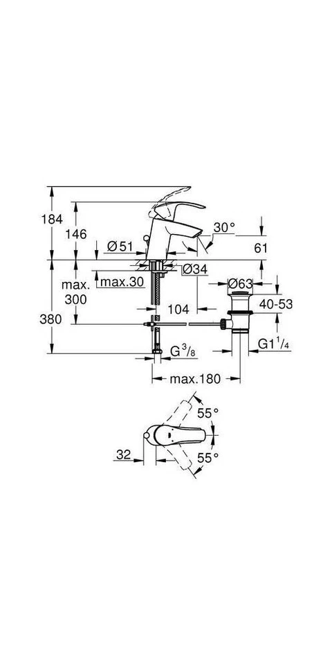 GROHE Waschtisch-Einhandhebelmischer Eurosmart Standard DN 15, S-Size, ZAG chrom - Bild 3 von 4