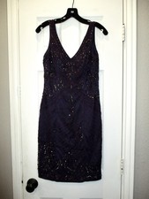 Sue Wong 6 Beaded Dress Deep Purple Shift Boutique Classic Sheath