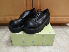 Vintage Funky Chunky Women's Size 8.5 Black Leather Platform Heels Y2K W/box
