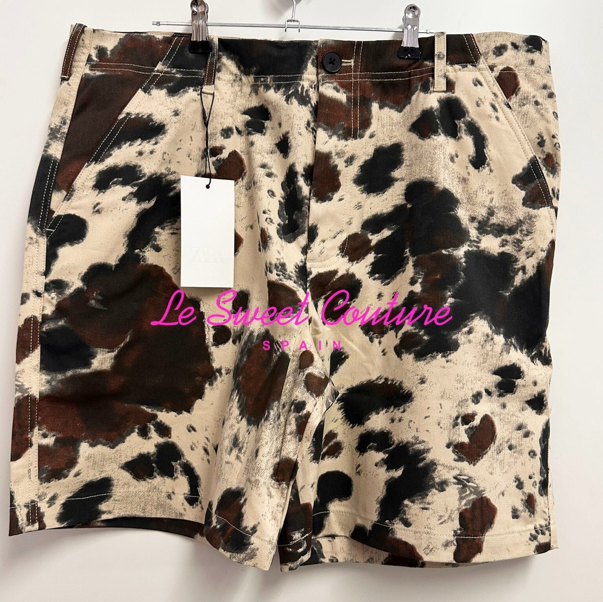 ZARA MAN NWT SS25 ANIMAL PRINT BERMUDA SHORTS SAND BLACK