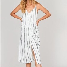 Amuse Society Bordeaux Blooms Stripe White and Black Lightweight Tank Wrap Dress