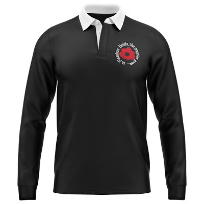 Embroidered Red Poppy Rugby Shirt Mens Remembrance Embroidery