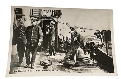 WW1 Era Photo Admiral With Officer On Board The U.S.S. Prometheus Repair Ship