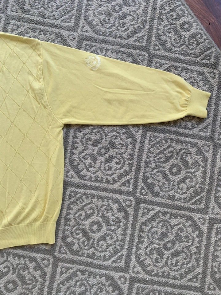 Harry Vardon Sweater Men Large Golf Yellow Argyle Quality V-neck - Image 4 of 4