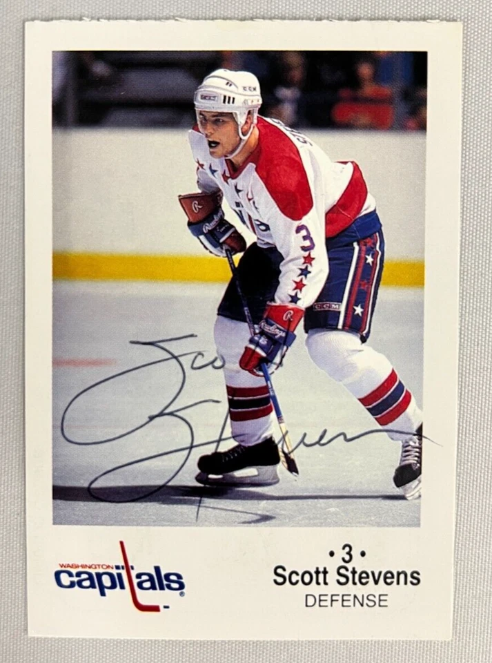 Tarjeta firmada por Scott Stevens "Caps Tips" #NNO JSA con certificado de autenticidad #3 Washington Capitals ¡HOF! Foto 3 de 4