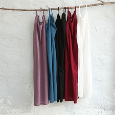 Women Cotton Linen Slip Strappy Dress Sleeveless Petticoat Underdress Summer New