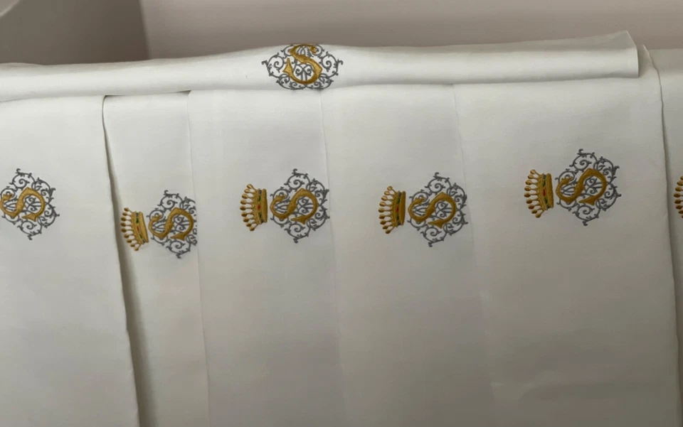6 serviettes de table, confection fil lin ancien, mono S couronne comtale,60x70 - Photo 2/4